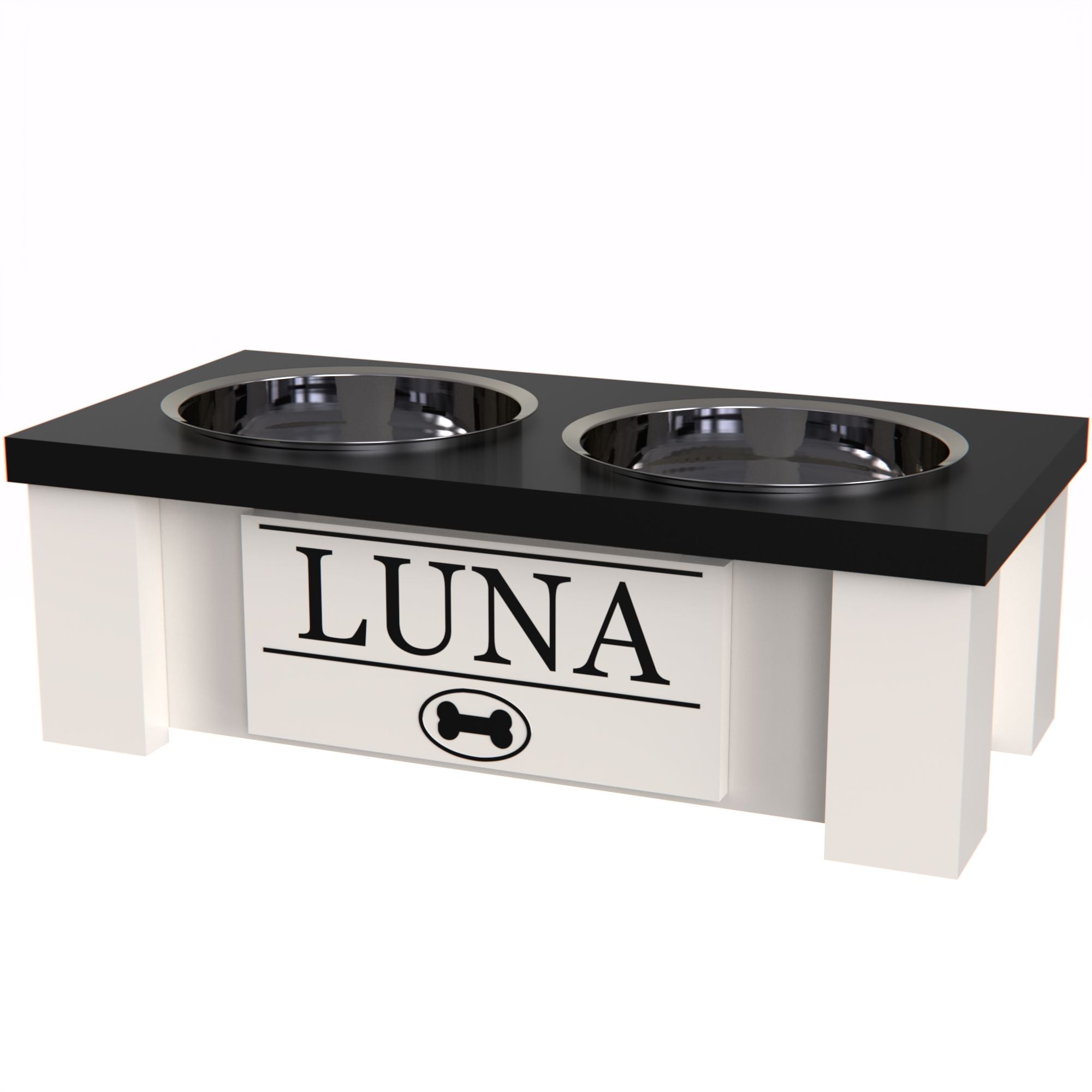 Personalized Elevated Dog Bowl in Black - GrooveThis Woodshop - GT002BLK-XS