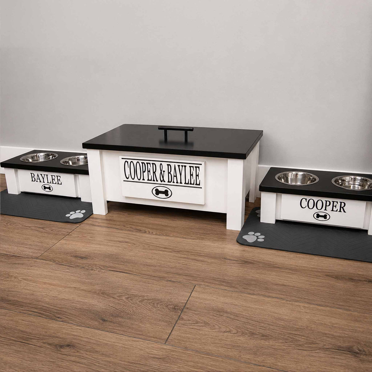 Personalized Elevated Dog Bowl Stand with Storage