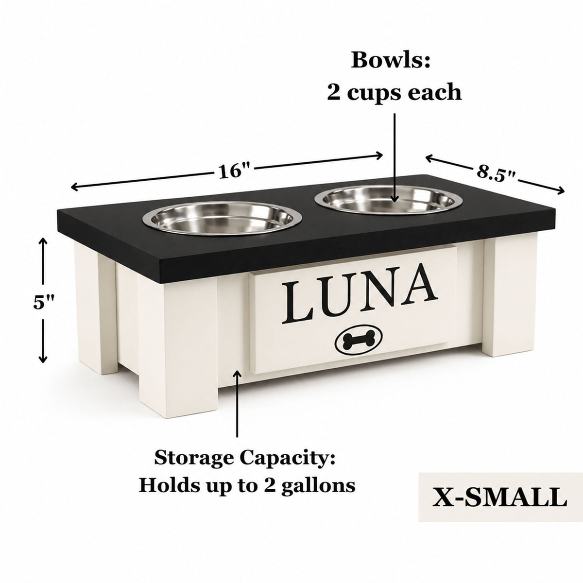 Personalized Elevated Dog Bowl Stand with Storage