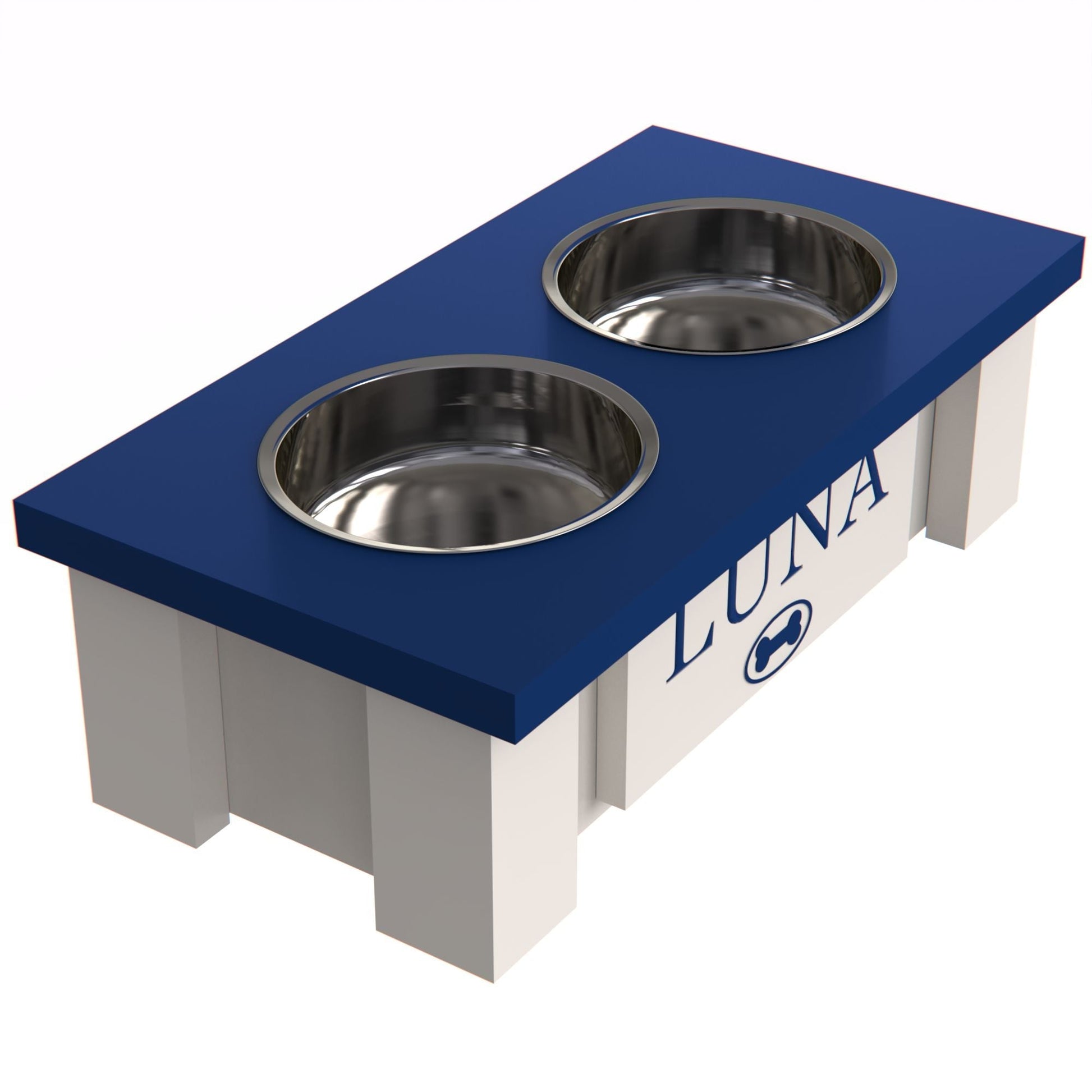 Personalized Elevated Dog Bowl in BLUE - GrooveThis Woodshop - GT002BLUE-XS