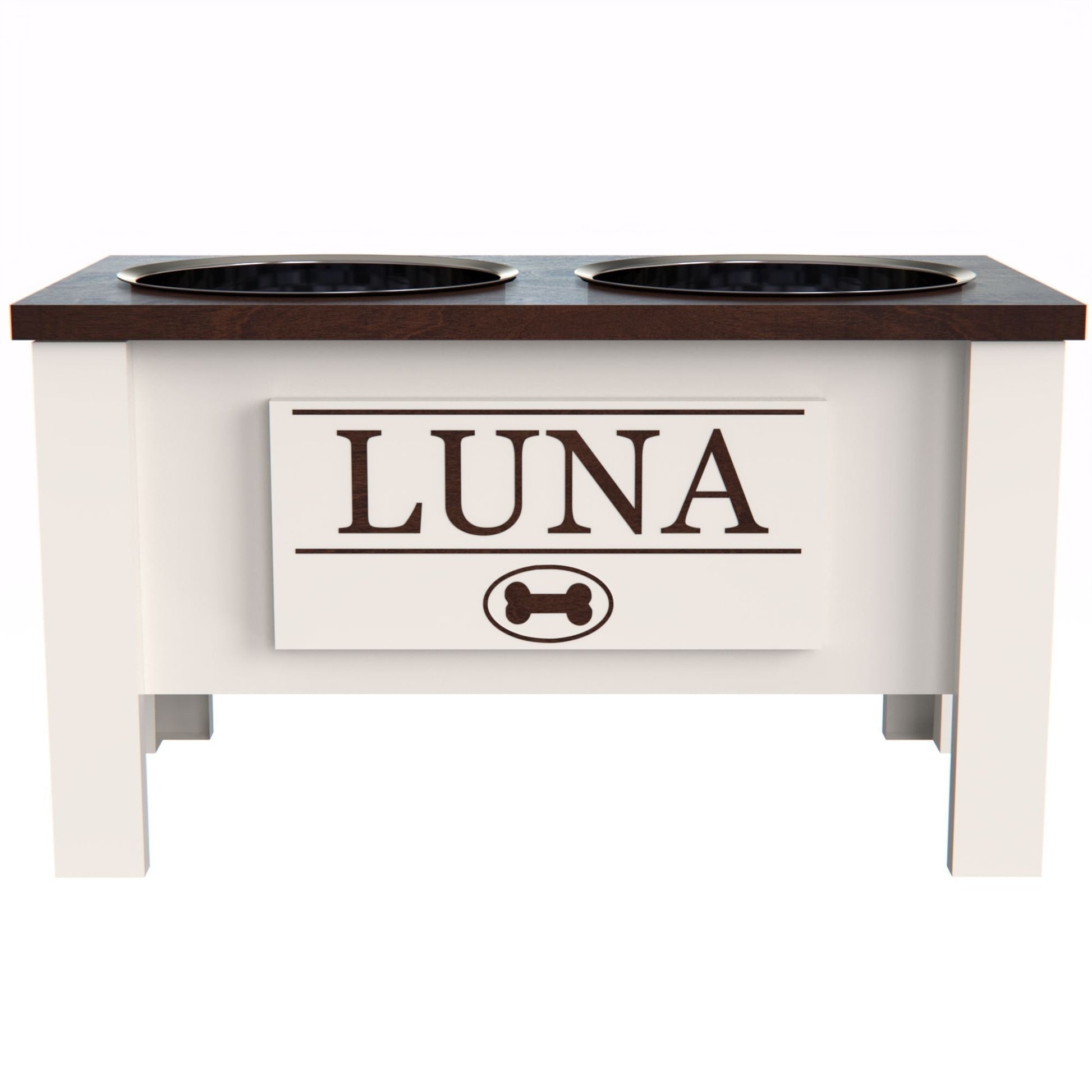Personalized Elevated Dog Bowl in Dark Walnut - GrooveThis Woodshop - GT002DW-L