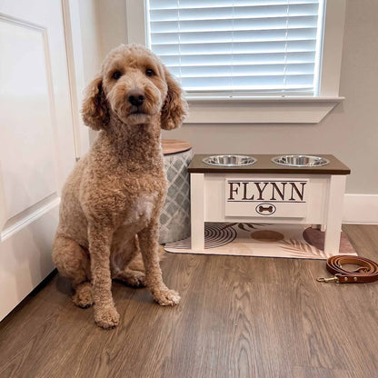 Personalized Elevated Dog Bowl Stand with Storage