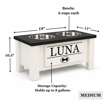 Personalized Elevated Dog Bowl Stand with Storage