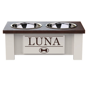 Personalized Elevated Dog Bowl in Dark Walnut - GrooveThis Woodshop - GT002DW-S