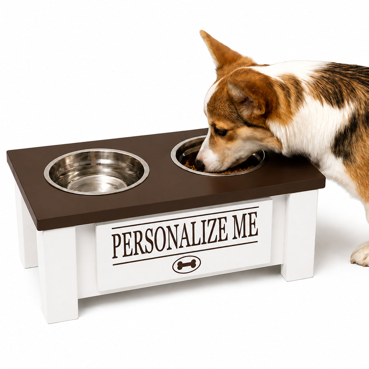 Personalized Elevated Dog Bowl Stand with Storage