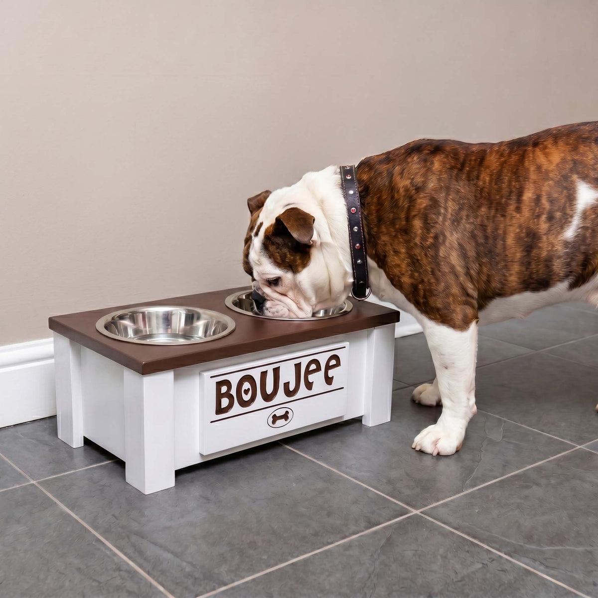 Personalized Elevated Dog Bowl Stand with Storage