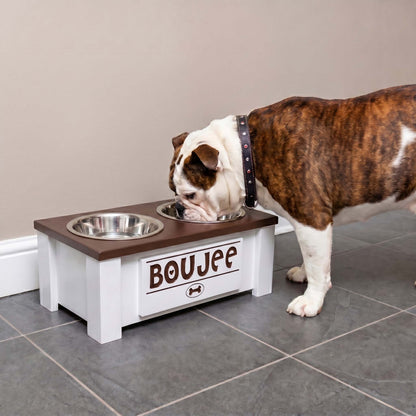 Personalized Elevated Dog Bowl Stand with Storage
