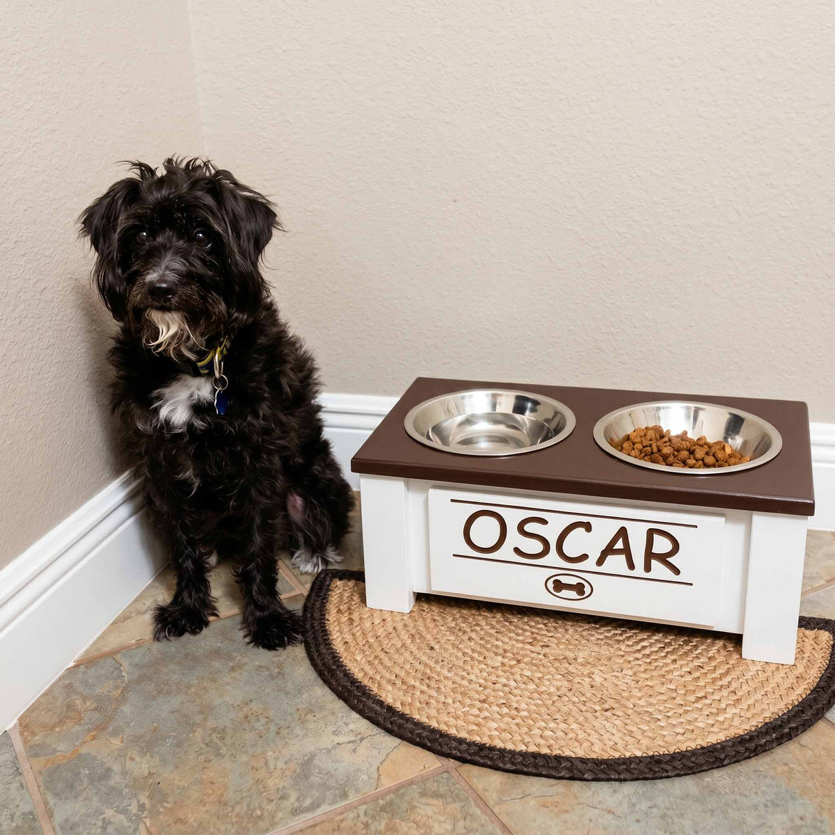 Personalized Elevated Dog Bowl Stand with Storage