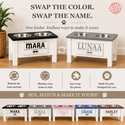 Personalized Elevated Dog Bowl Stand with Storage