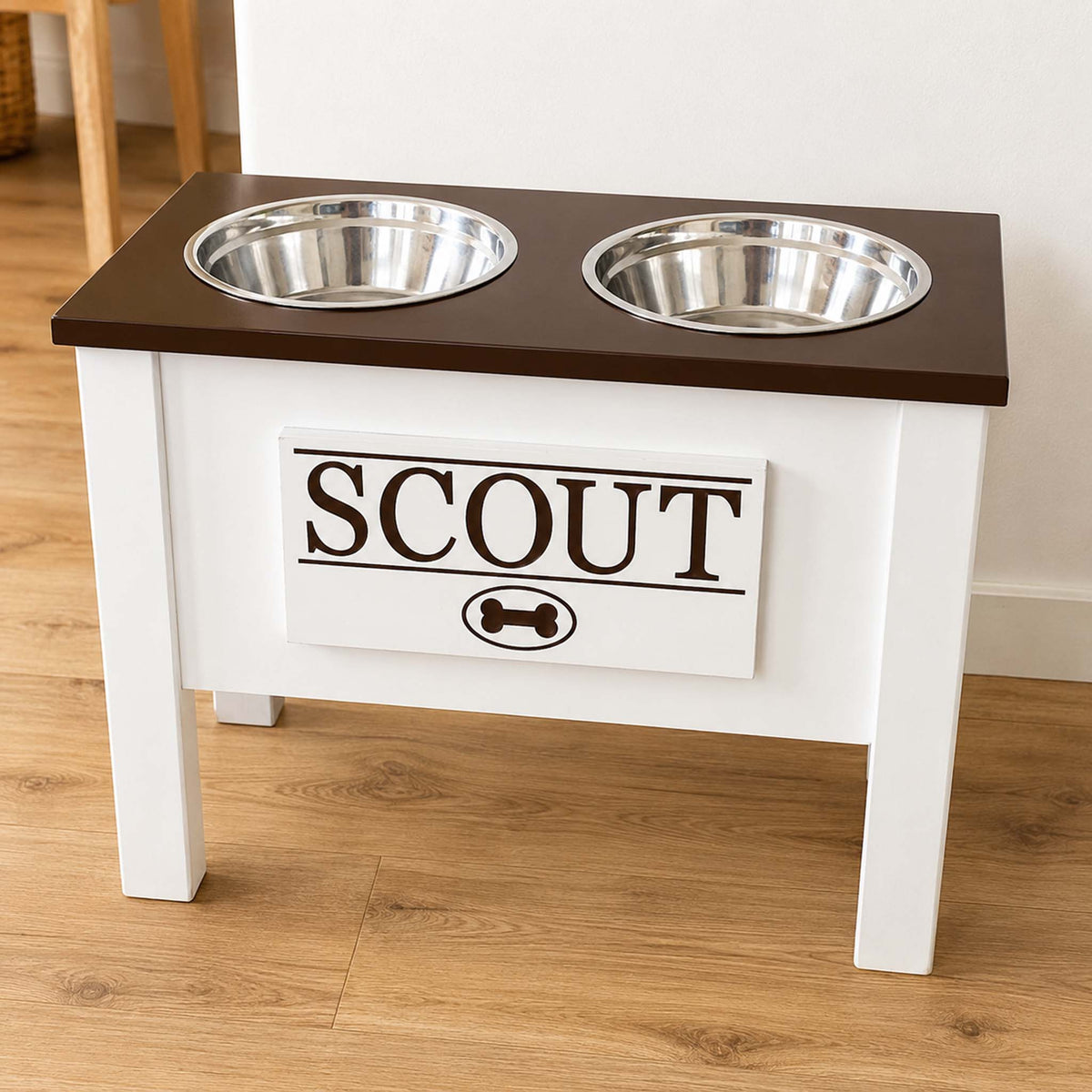 Personalized Elevated Dog Bowl Stand with Storage