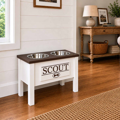 Personalized Elevated Dog Bowl Stand with Storage