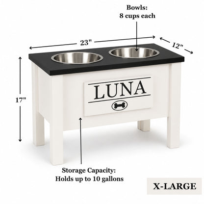 Personalized Elevated Dog Bowl Stand with Storage