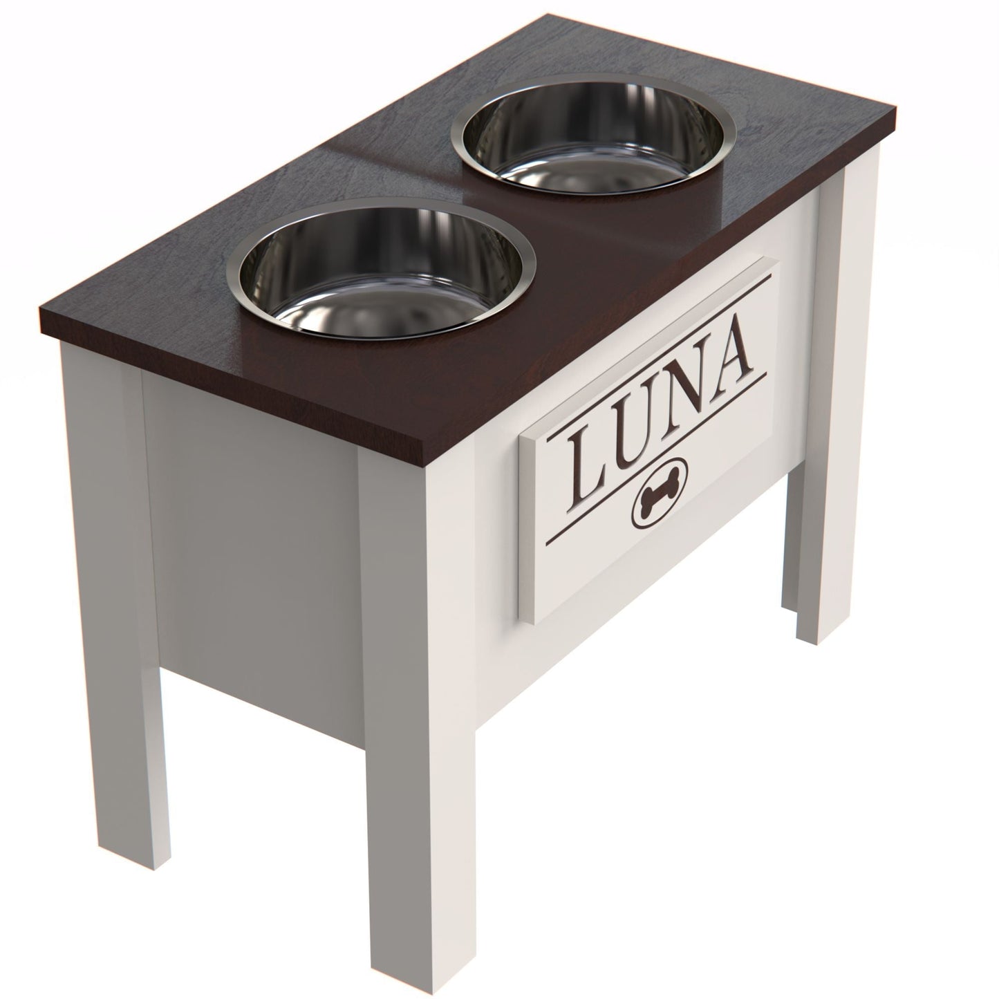 Personalized Elevated Dog Bowl in Dark Walnut - GrooveThis Woodshop - GT002DW-XL