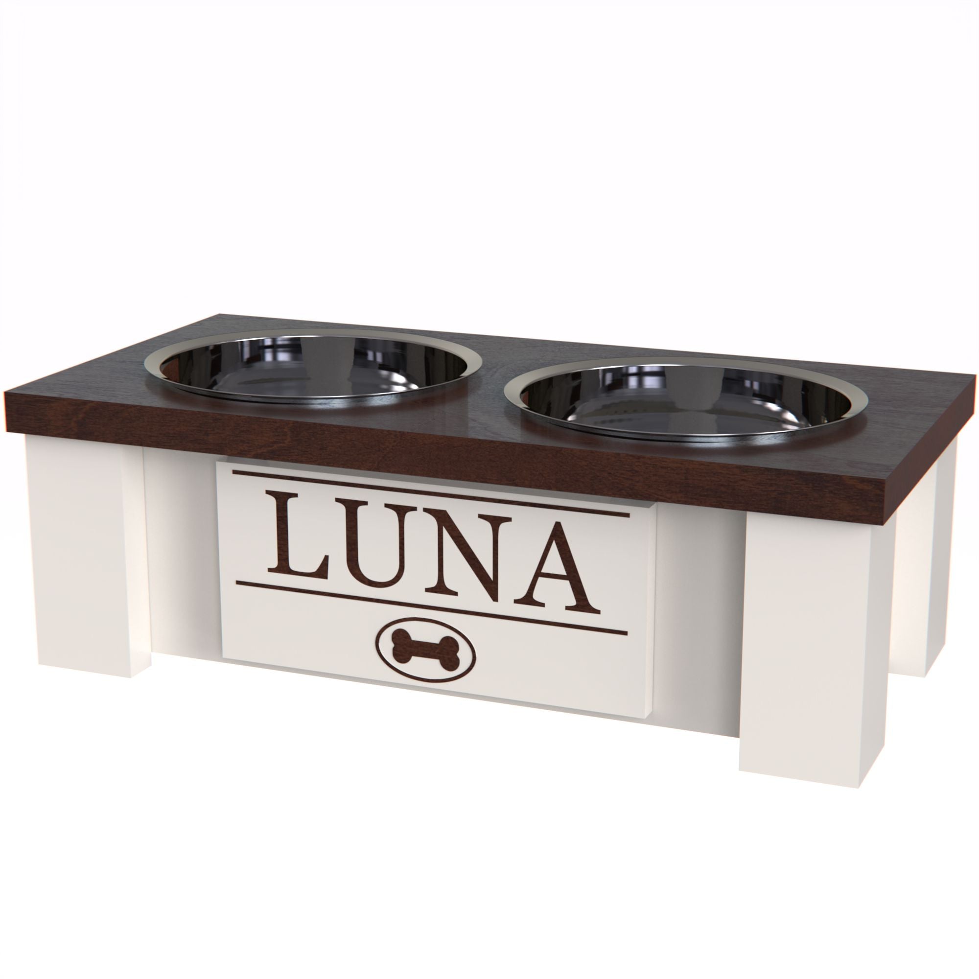 Personalized Elevated Dog Bowl in Dark Walnut - GrooveThis Woodshop - GT002DW-XS