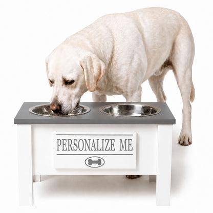 Personalized Elevated Dog Bowl Stand with Storage