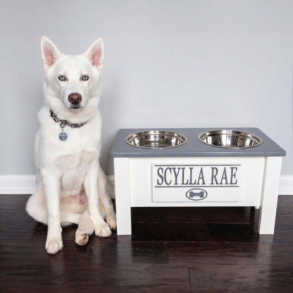 Personalized Elevated Dog Bowl Stand with Storage