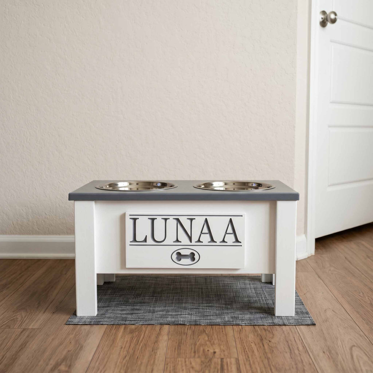 Personalized Elevated Dog Bowl Stand with Storage