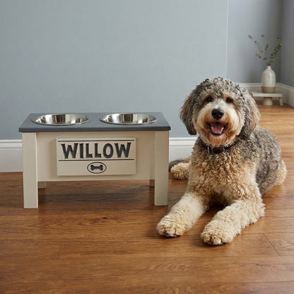 Personalized Elevated Dog Bowl Stand with Storage