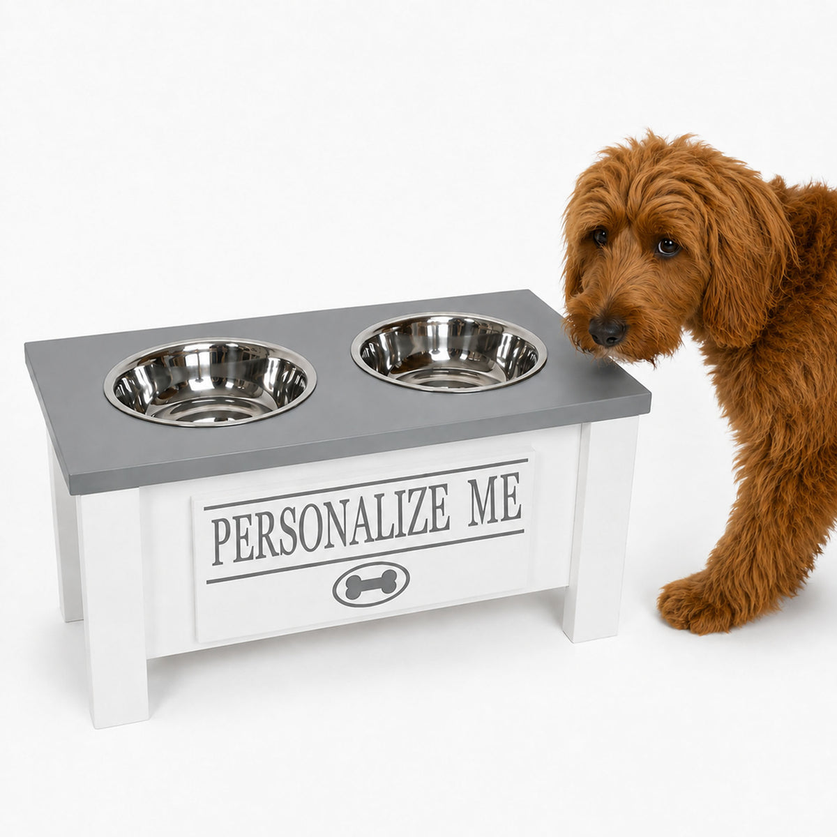 Personalized Elevated Dog Bowl Stand with Storage