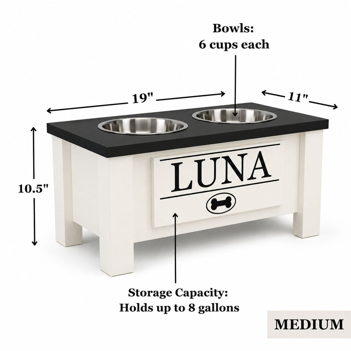 Personalized Elevated Dog Bowl Stand with Storage