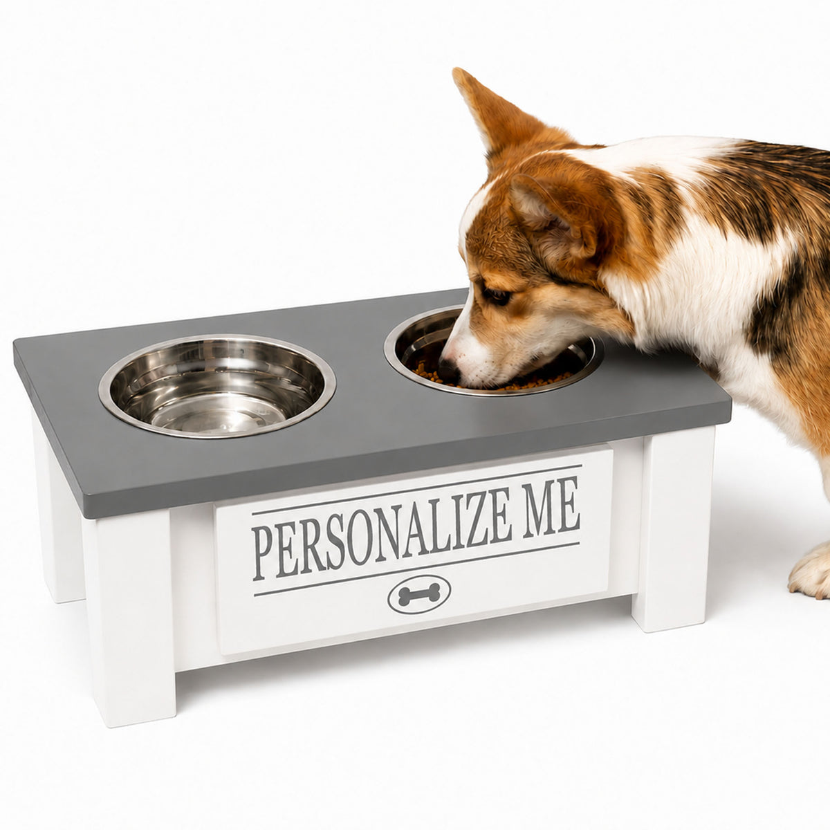 Personalized Elevated Dog Bowl Stand with Storage