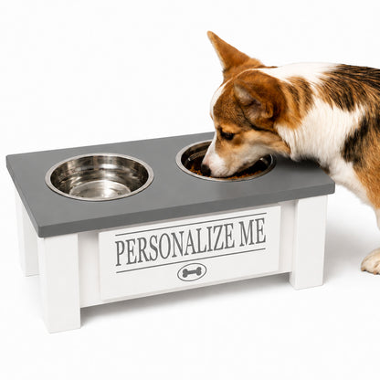 Personalized Elevated Dog Bowl Stand with Storage