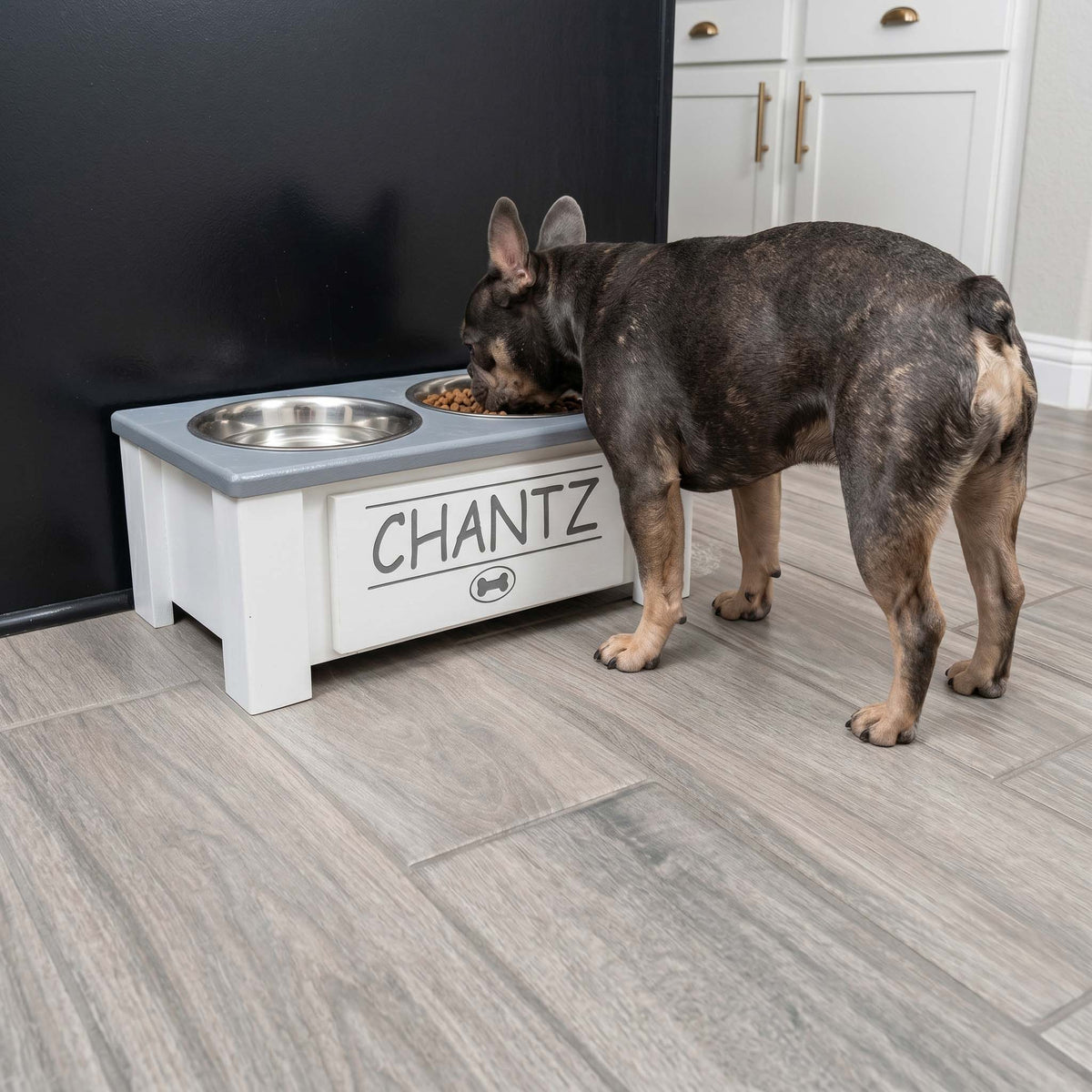 Personalized Elevated Dog Bowl Stand with Storage