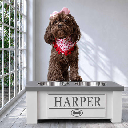 Personalized Elevated Dog Bowl Stand with Storage