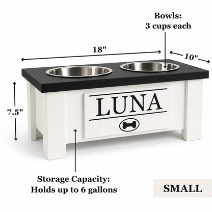Personalized Elevated Dog Bowl Stand with Storage