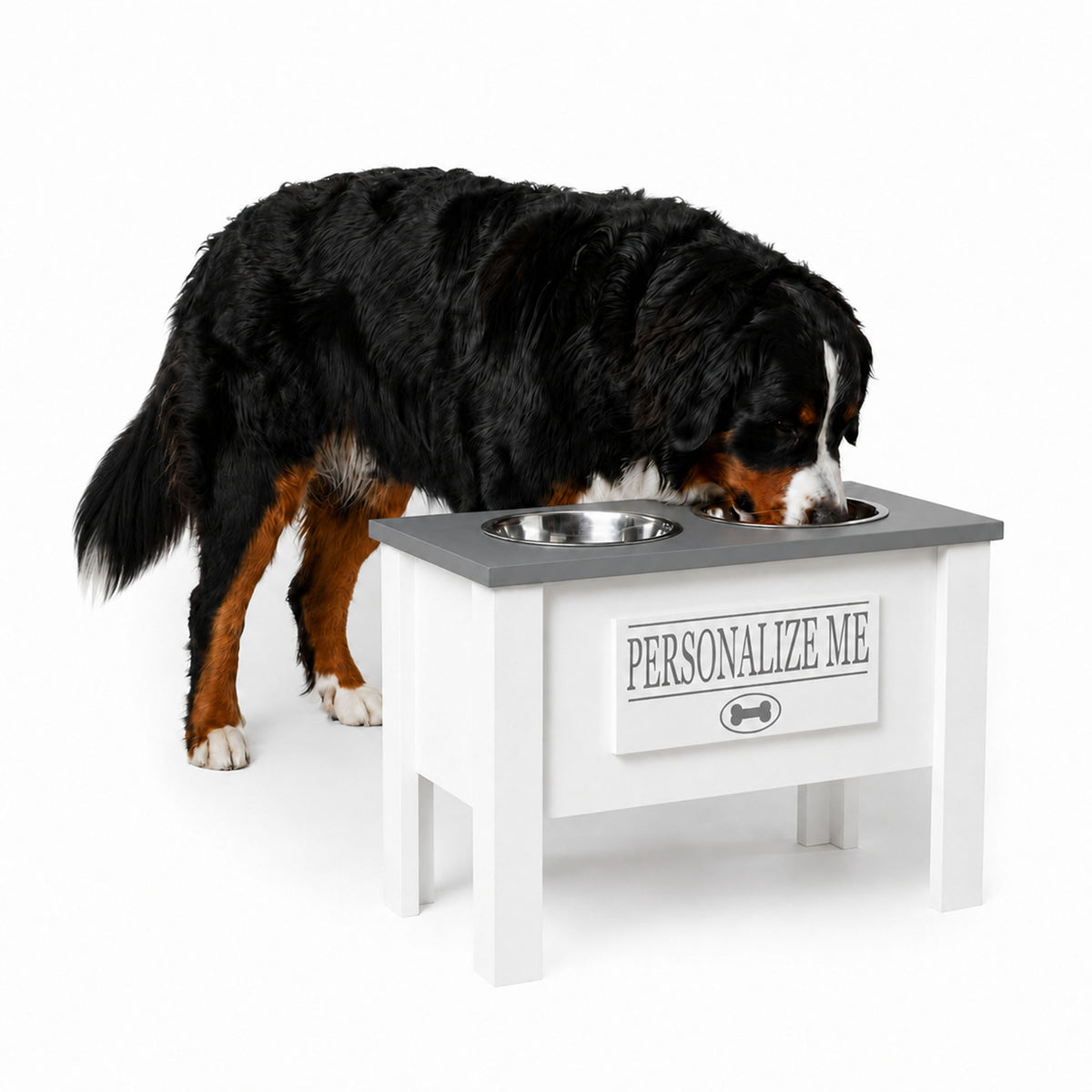 Personalized Elevated Dog Bowl Stand with Storage