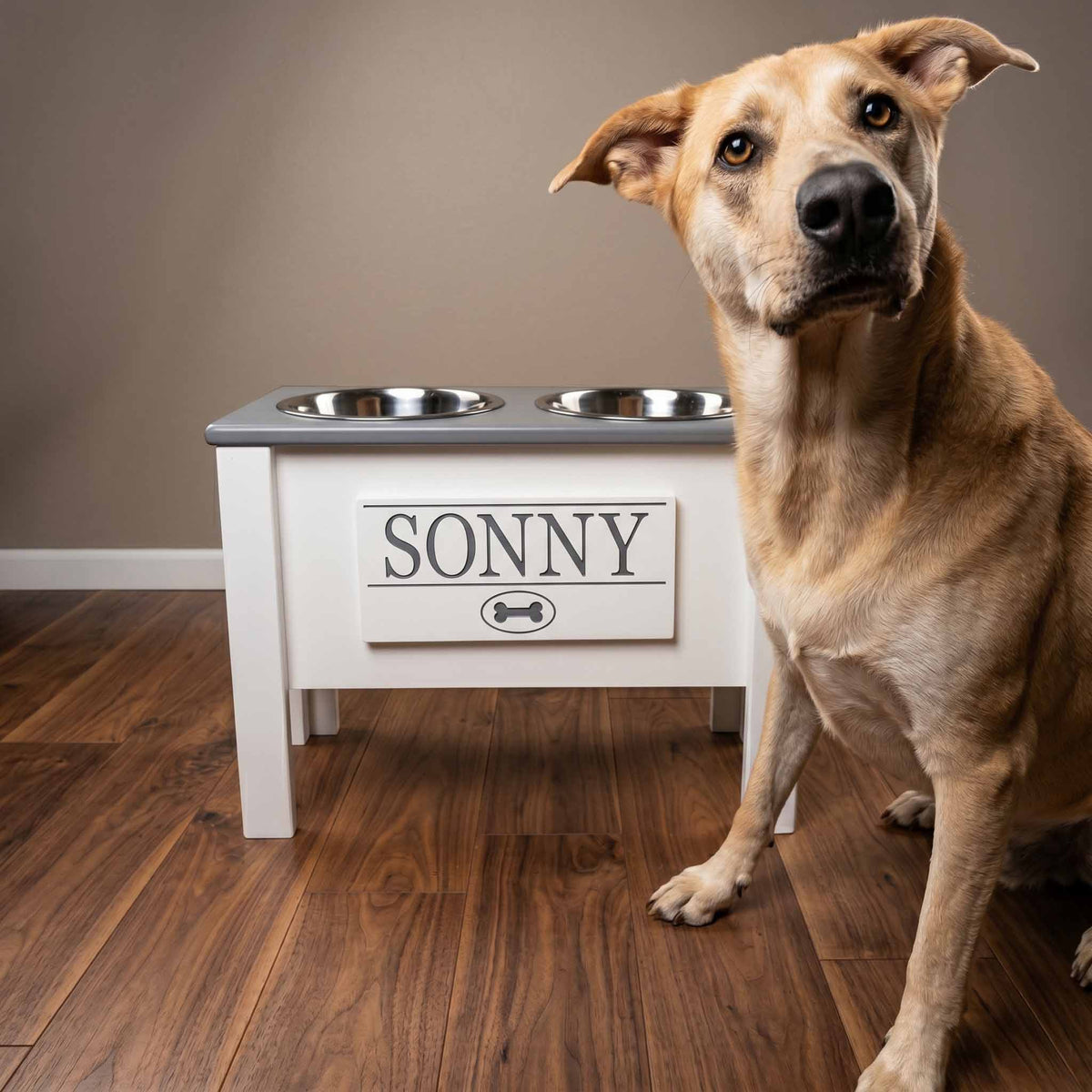 Personalized Elevated Dog Bowl Stand with Storage