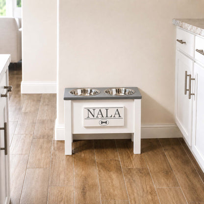 Personalized Elevated Dog Bowl Stand with Storage