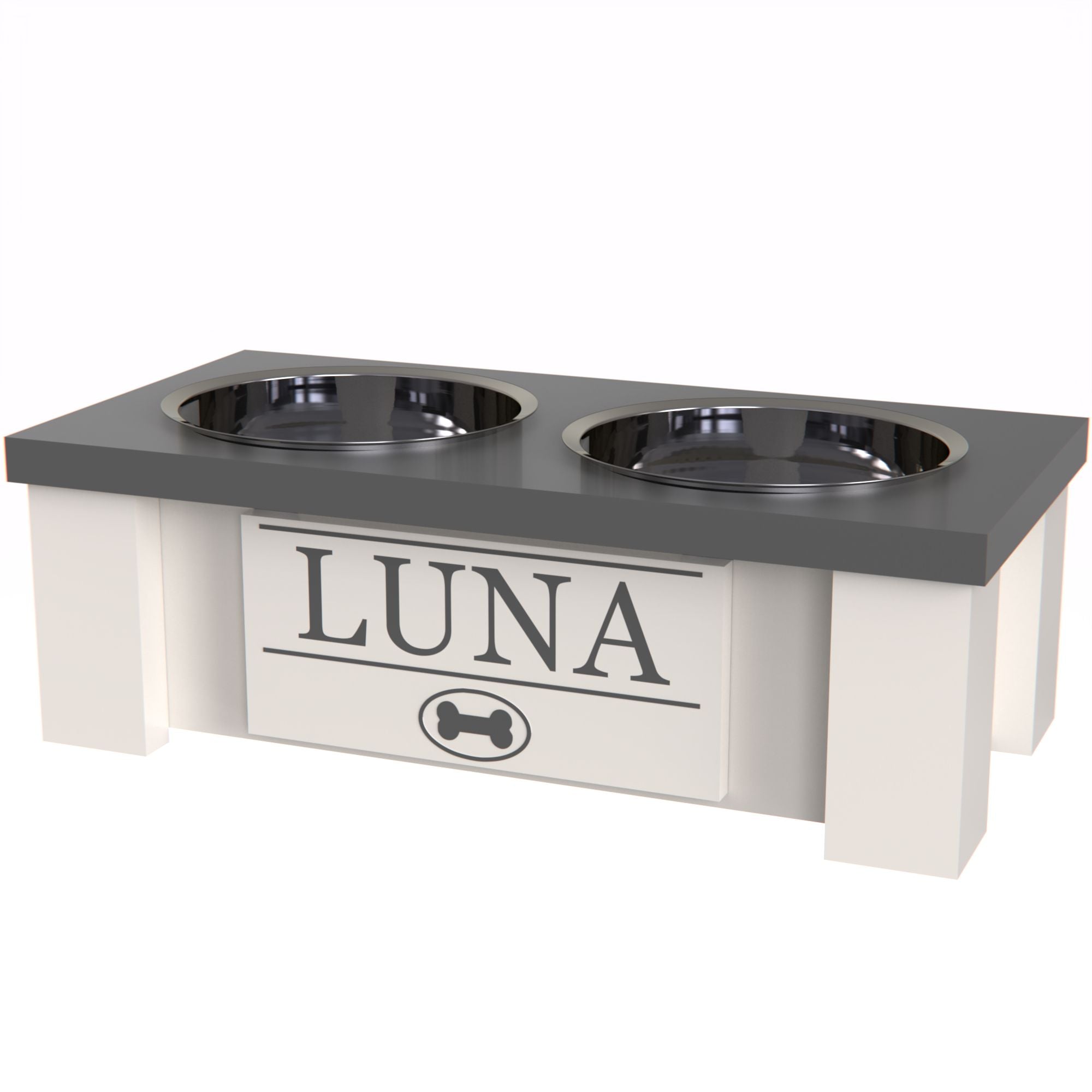 Personalized Elevated Dog Bowl in GREY- GrooveThis Woodshop - GT002GREY-XS