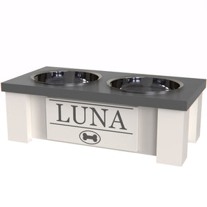 Personalized Elevated Dog Bowl in GREY- GrooveThis Woodshop - GT002GREY-XS