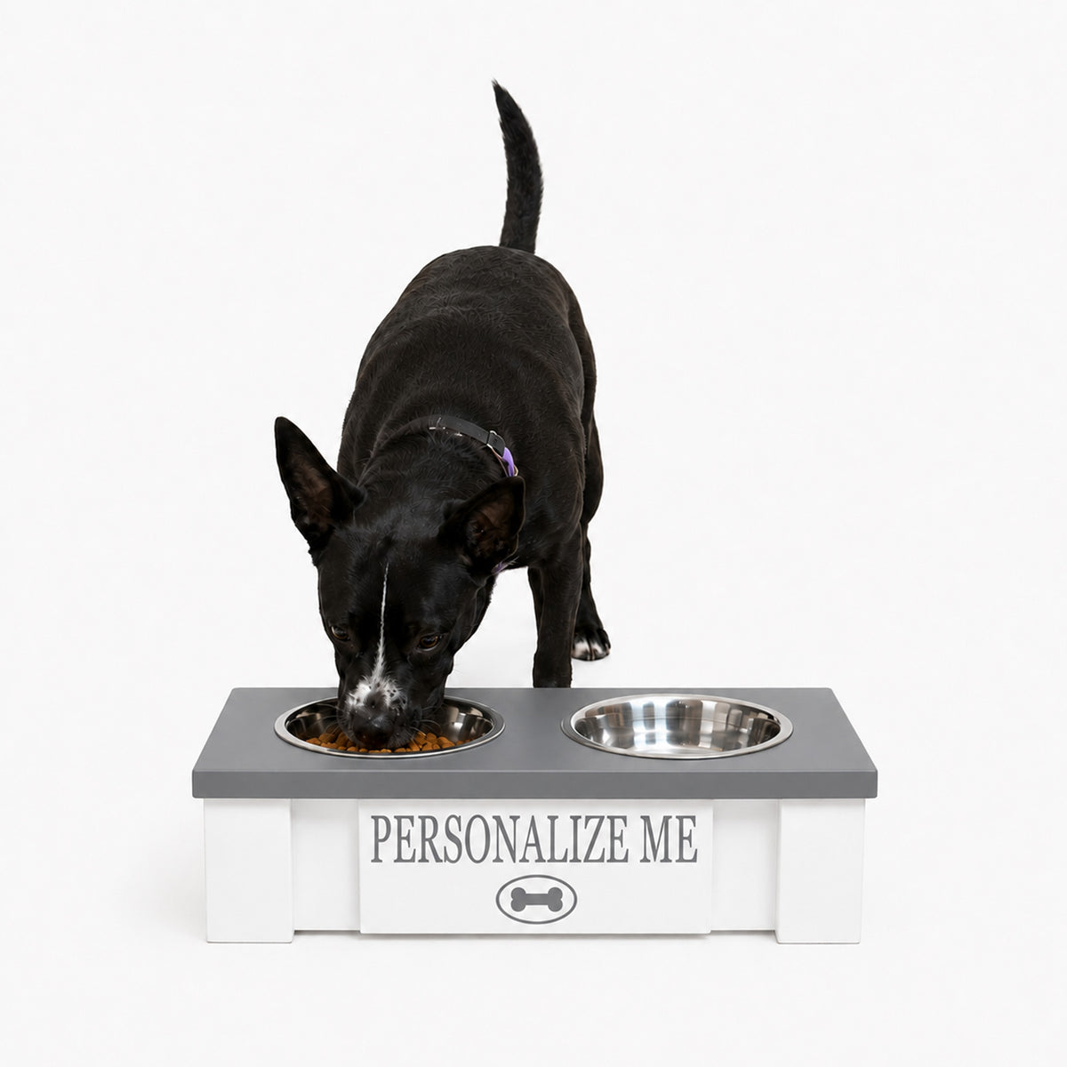 Personalized Elevated Dog Bowl Stand with Storage