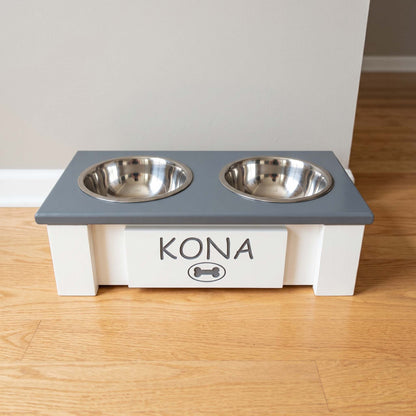 Personalized Elevated Dog Bowl Stand with Storage
