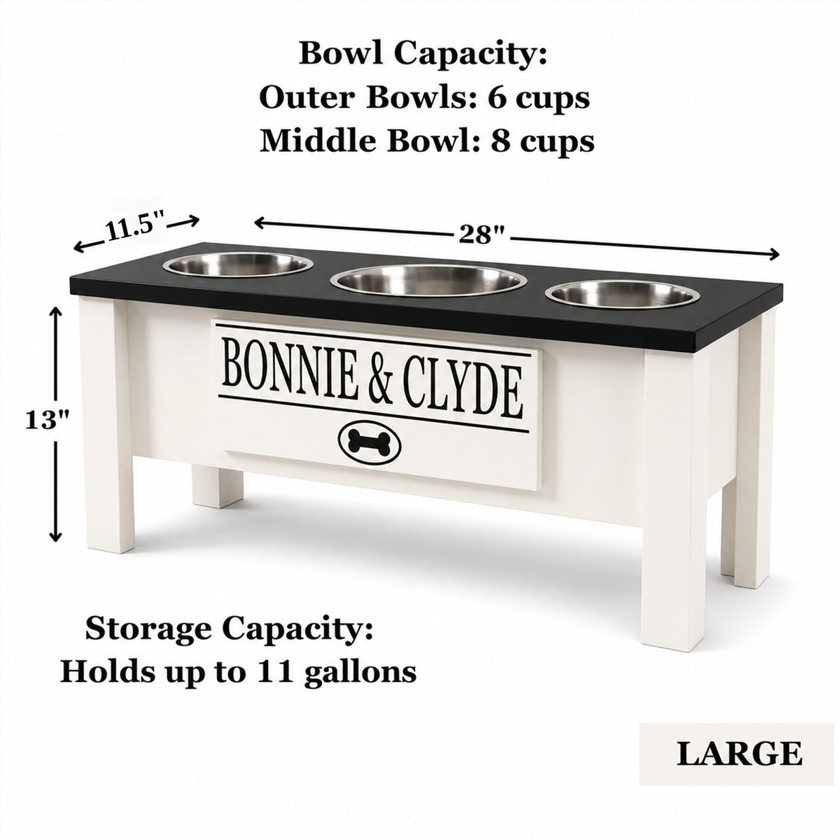 Personalized 3 Bowl Elevated Dog Feeder