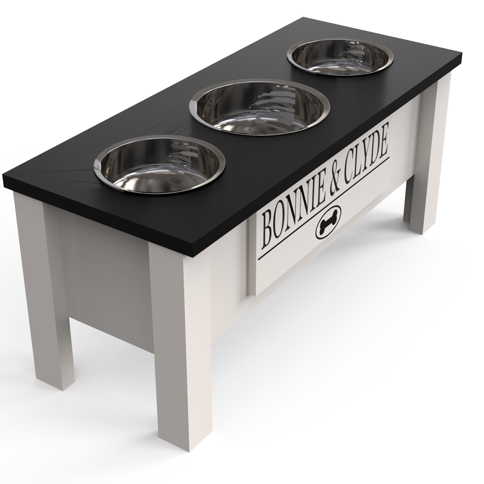 Personalized 3-Bowl Dog Feeder Station with Storage | Wood Stand