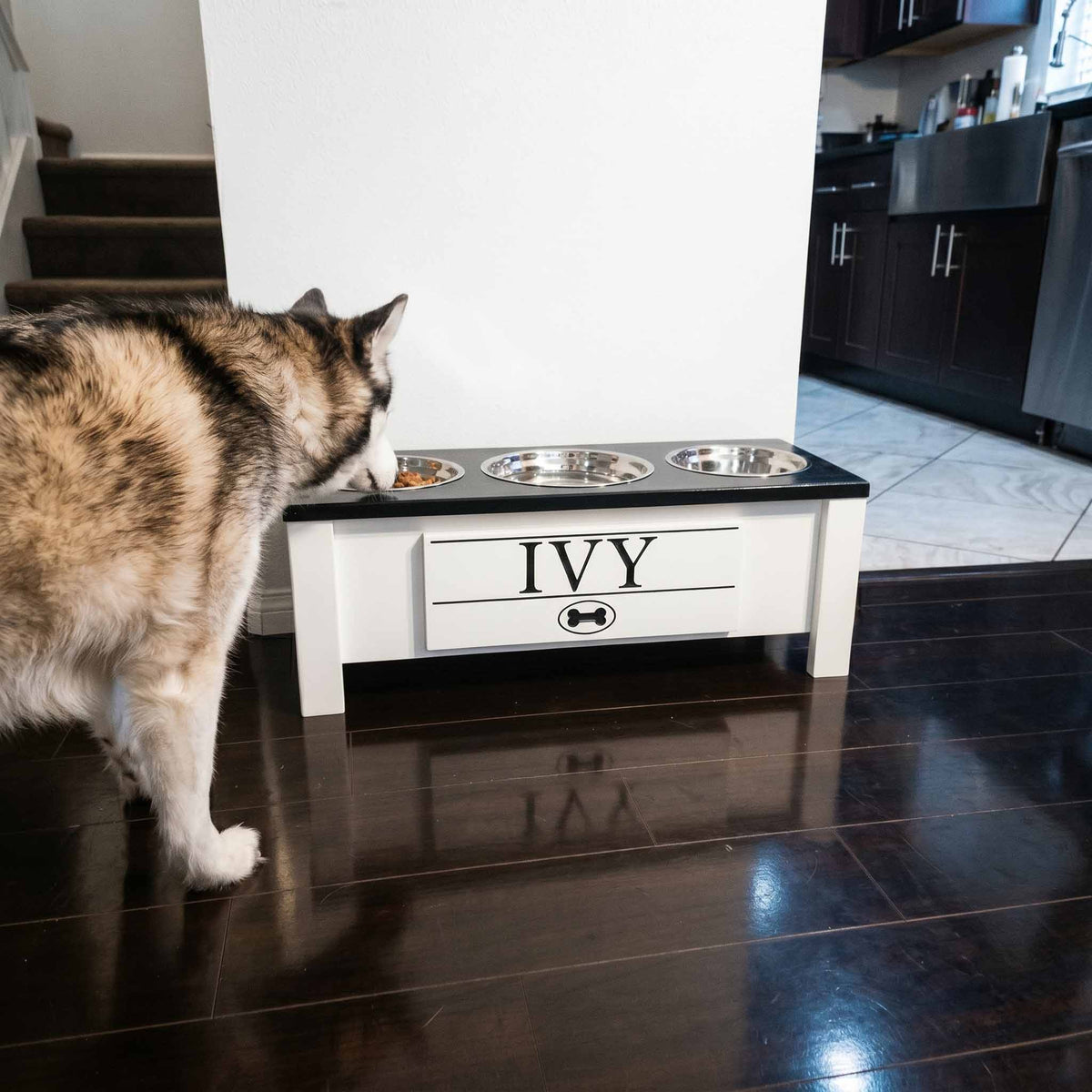 Personalized 3 Bowl Elevated Dog Feeder
