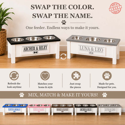 Personalized 3 Bowl Elevated Dog Feeder