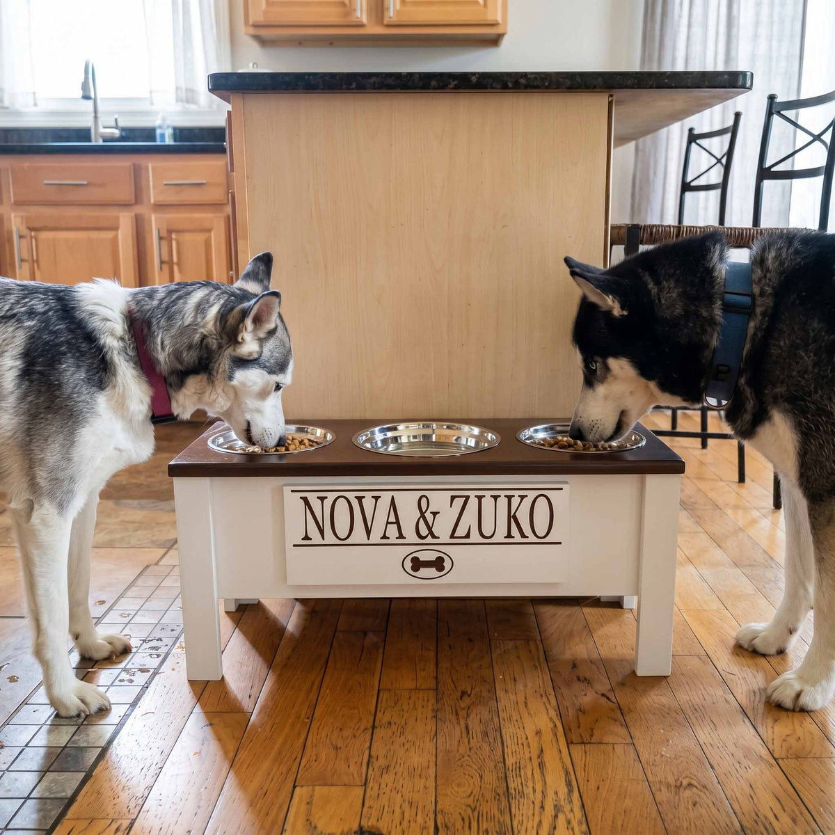 Personalized 3 Bowl Elevated Dog Feeder
