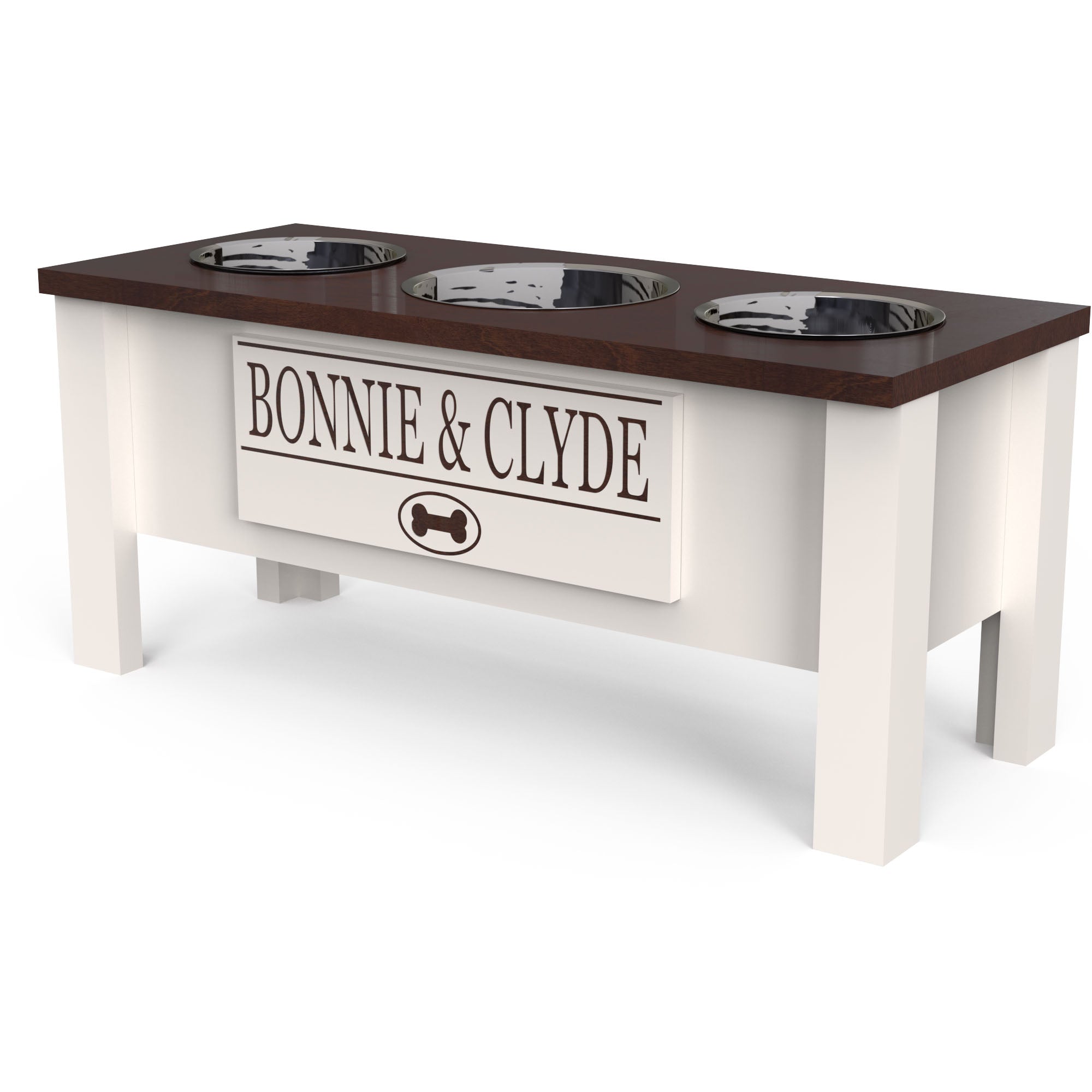 Personalized 3-Bowl Dog Feeder Station with Storage | Wood Stand