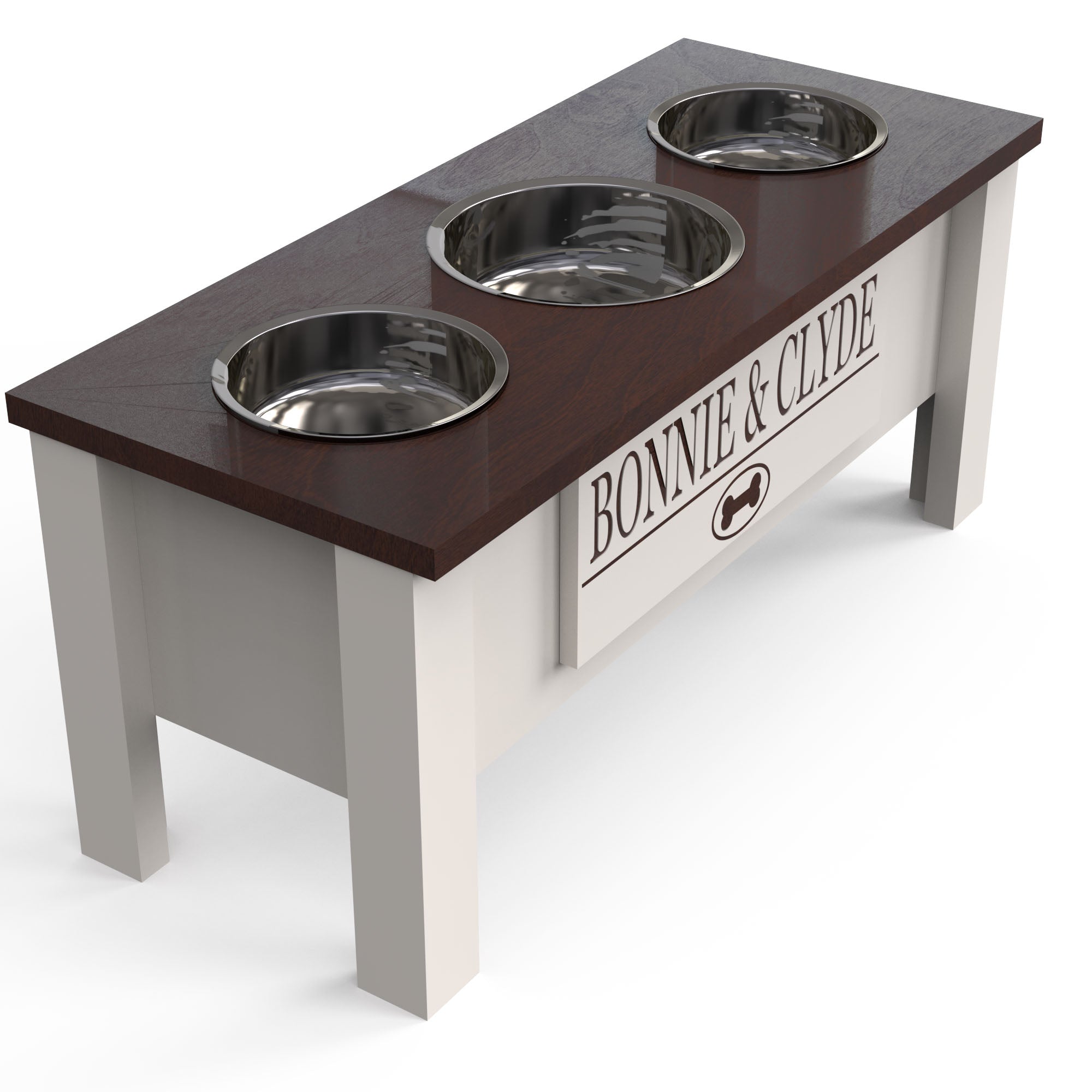 Personalized 3-Bowl Dog Feeder Station with Storage | Wood Stand