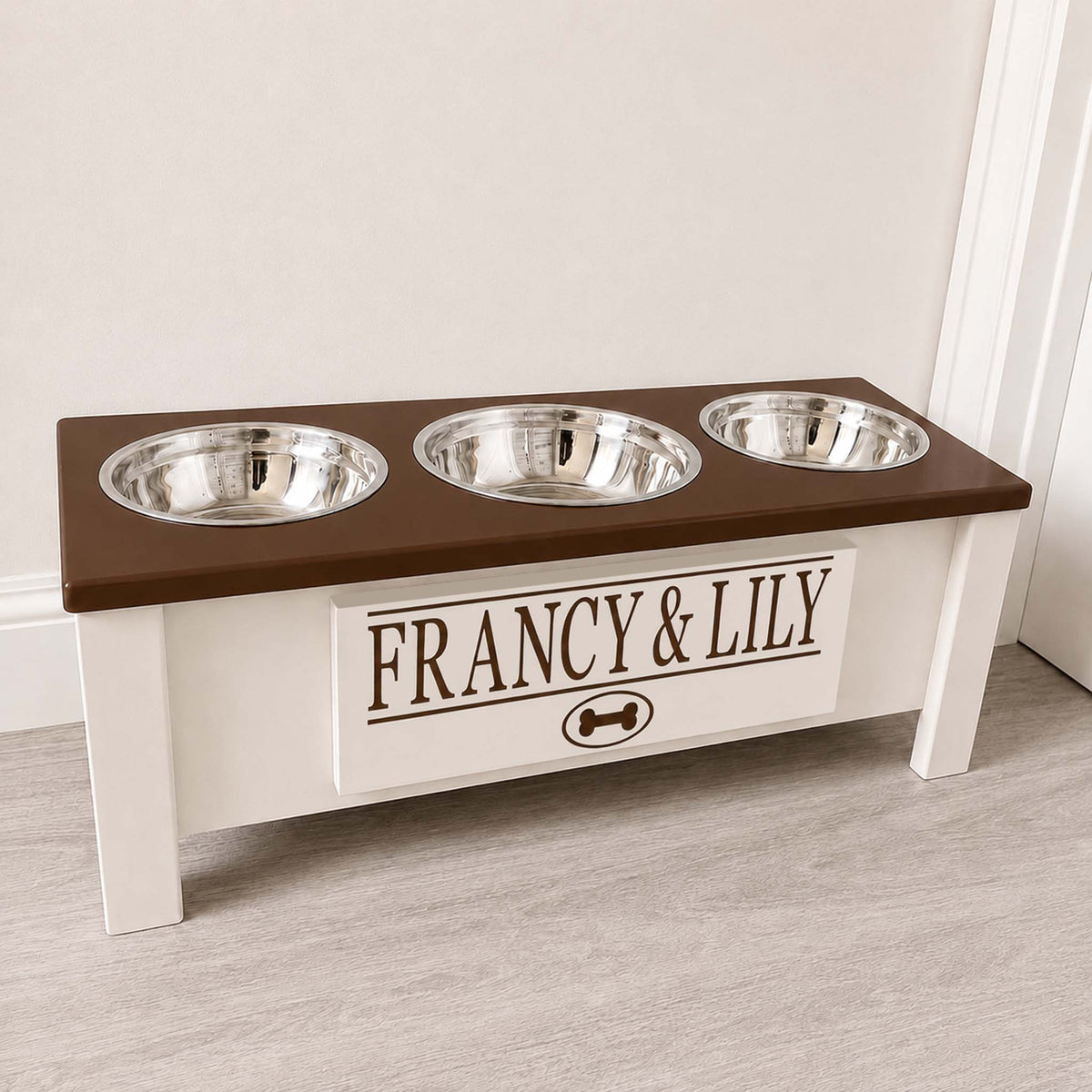 Personalized 3 Bowl Elevated Dog Feeder