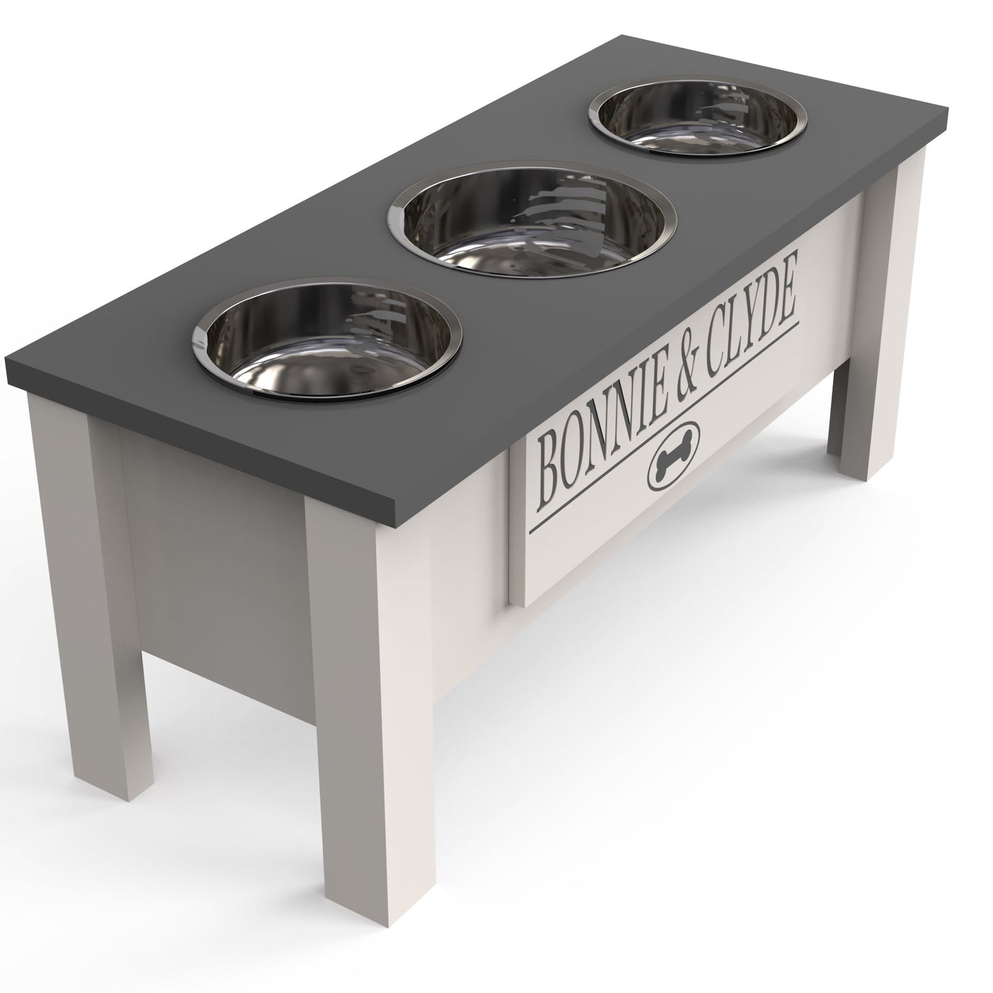 Personalized 3 Bowl Elevated Dog Feeder