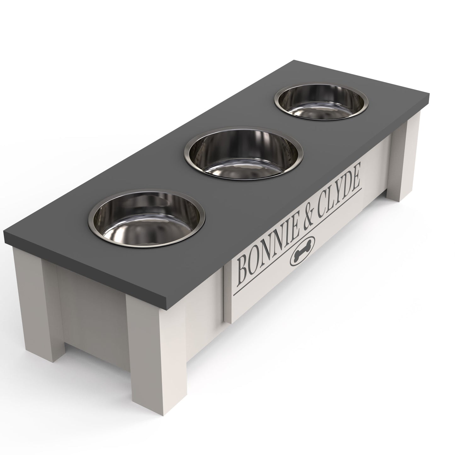 Personalized 3 Bowl Elevated Dog Feeder