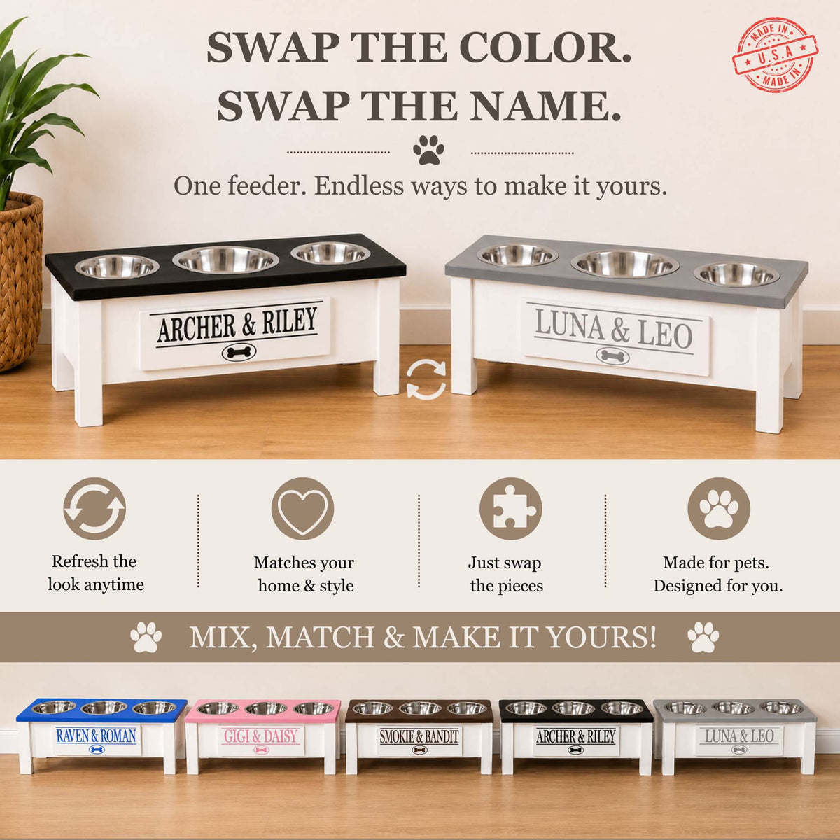 Personalized 3 Bowl Elevated Dog Feeder