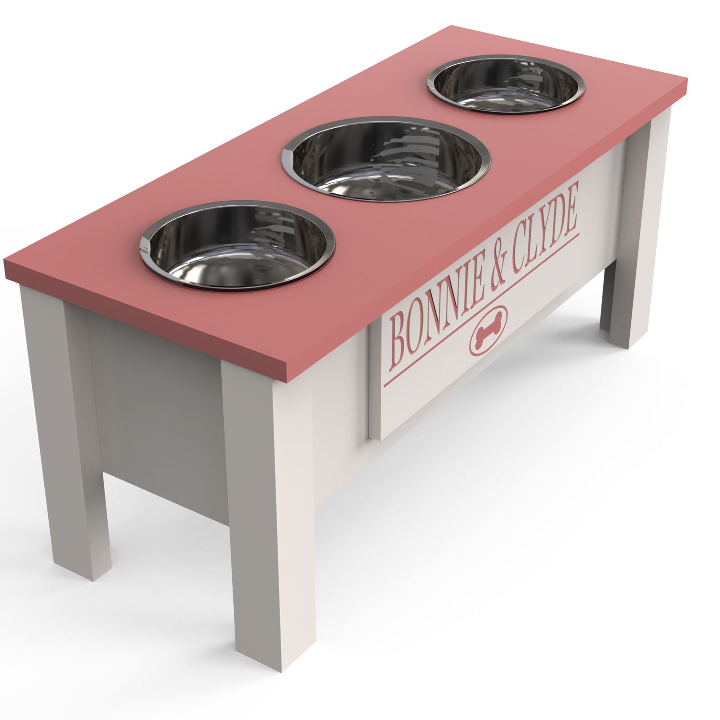 Personalized 3 Bowl Elevated Dog Feeder