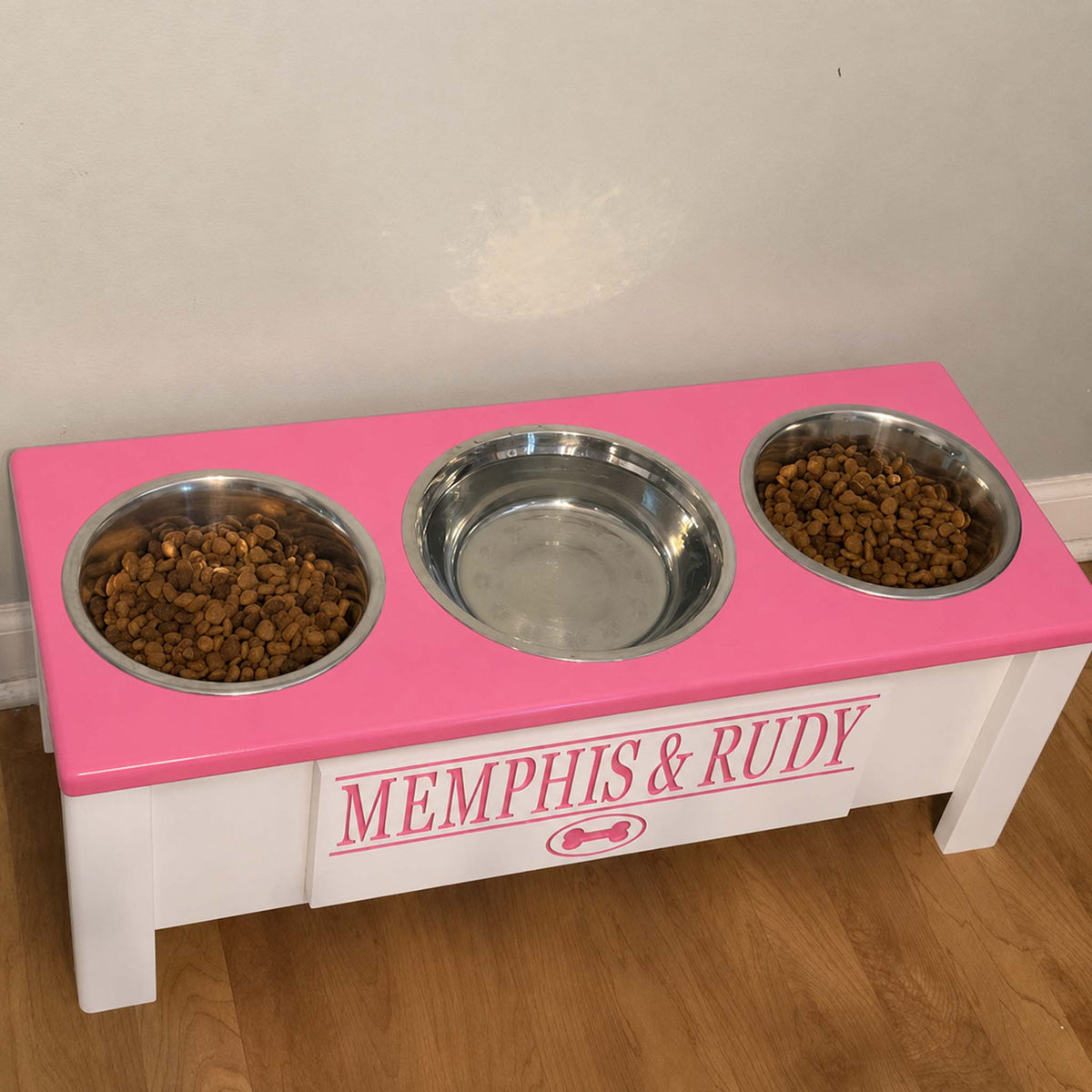 Personalized 3 Bowl Elevated Dog Feeder
