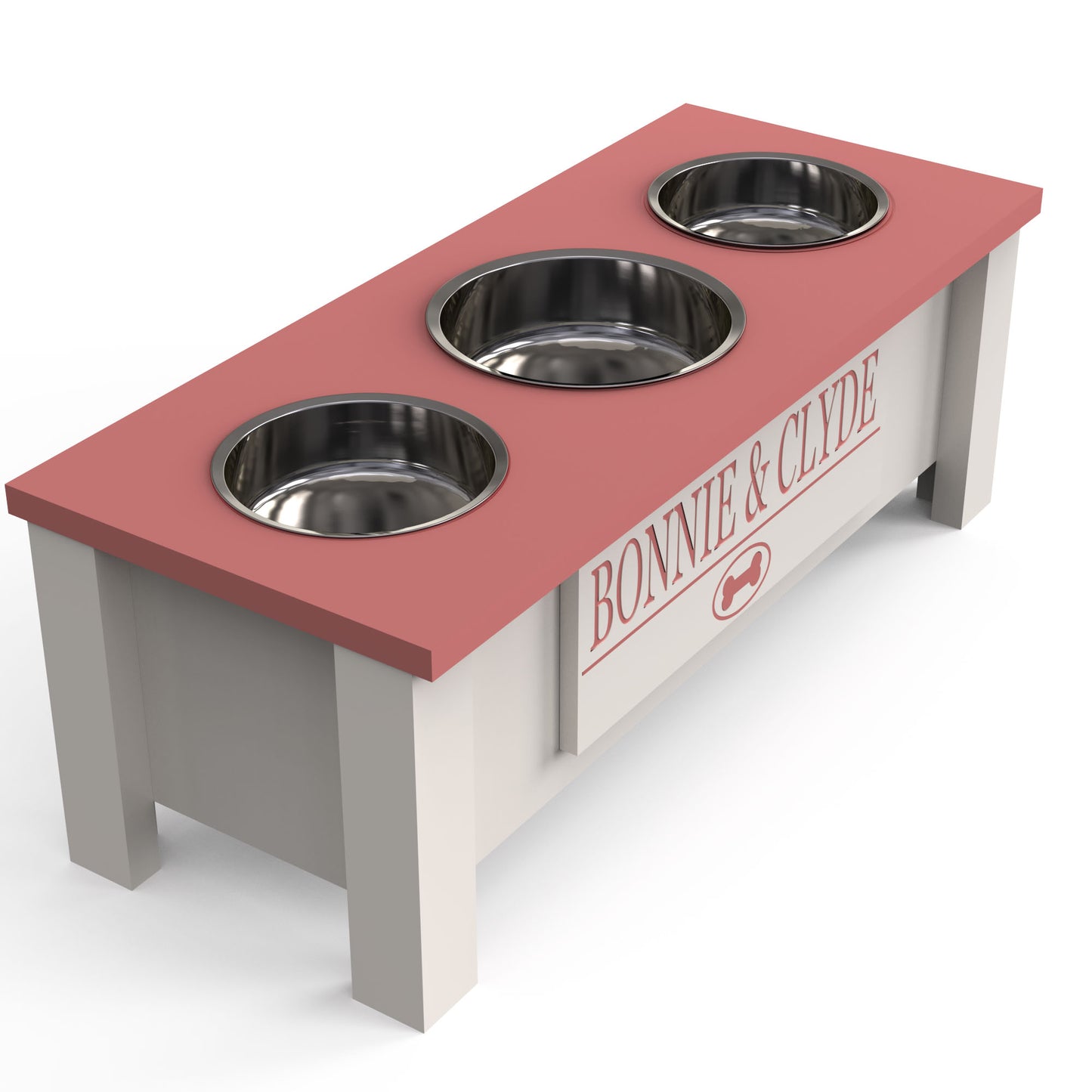 Personalized 3 Bowl Elevated Dog Feeder